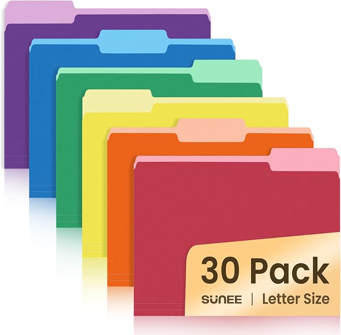 SUNEE File Folders, 30 Pack Manilla Folders 8.5 x 11, Colored File Folders Home by SUNEE