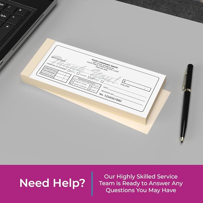 Custom 2.83" x 7" Carbonless NCR Books in 3-Part Triplicate Invoices, Work - Image 2