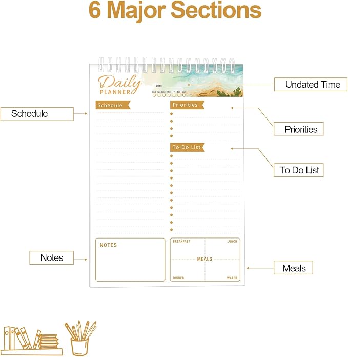 To Do List Notebook Daily Planner A5 CheckList Pad 52 Sheets, 5.9" x 8.2" Daily - Image 2