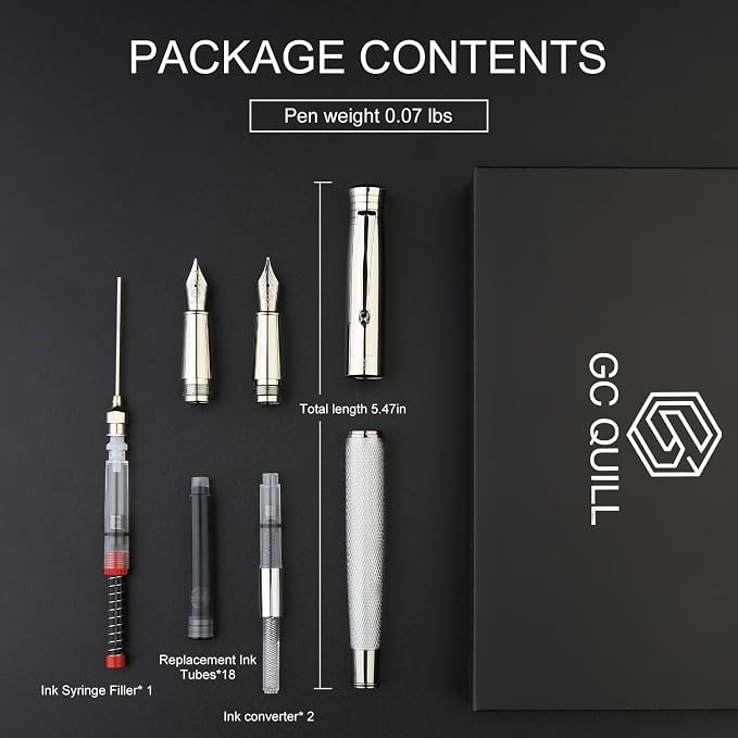 GC QUILL Fancy Fountain Pen Set – Fine and Medium Nibs, 18 Ink Cartridges - Image 3