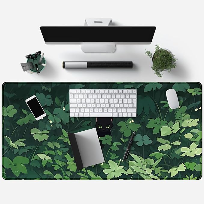 Black Cat Anime Desk Gaming Mat, XL Green & Large, 31.5x15.8in, - Image 3