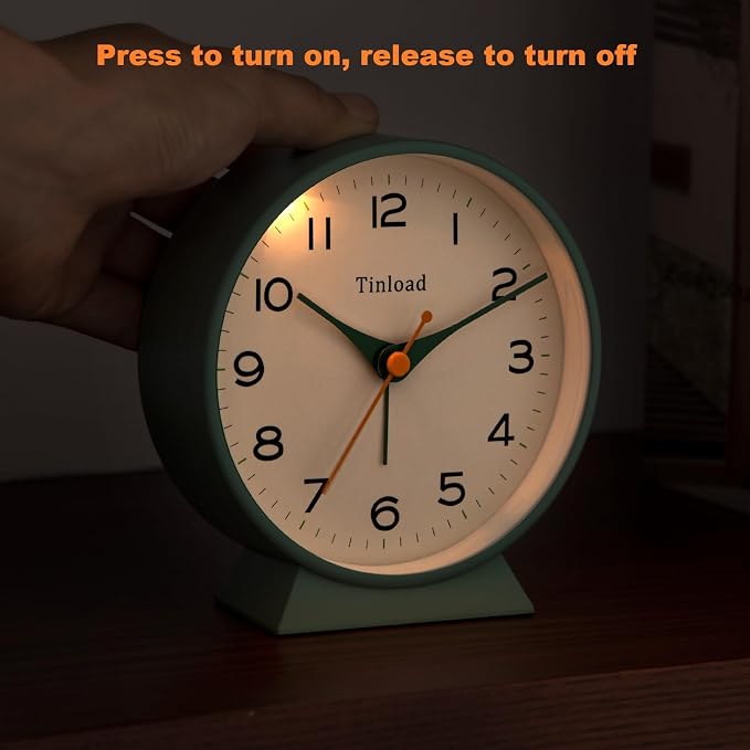 Tinload 4.5" Battery Operated Retro Analog Alarm Clock, Small Silent Bedside - Image 5