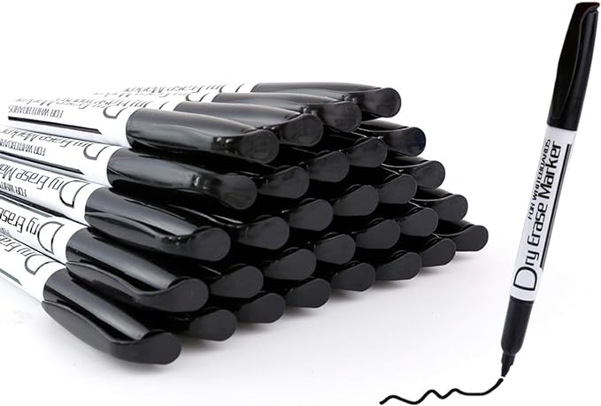 Volcanics Black Dry Erase Markers Low Odor Fine Whiteboard Markers Thin Box of - Image 2