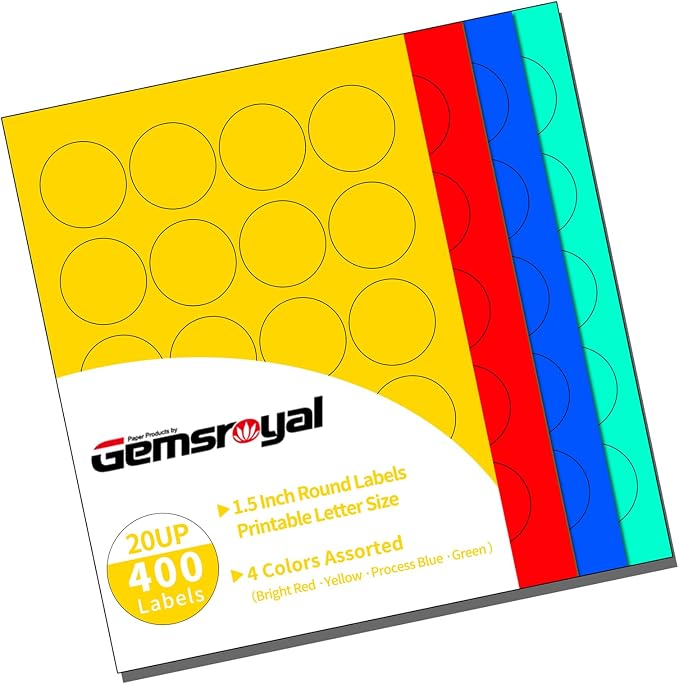 Gemsroyal 1.5 Inch Colored Round Labels Printable, 1.5" Color Coding Labels by Gemsroyal