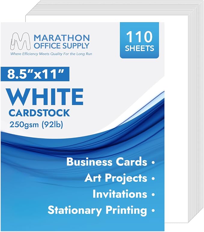 MOS White Cardstock Paper 8.5 x 11 Inch — Heavyweight Letter Size Card Stock by Marathon+Office+Supply