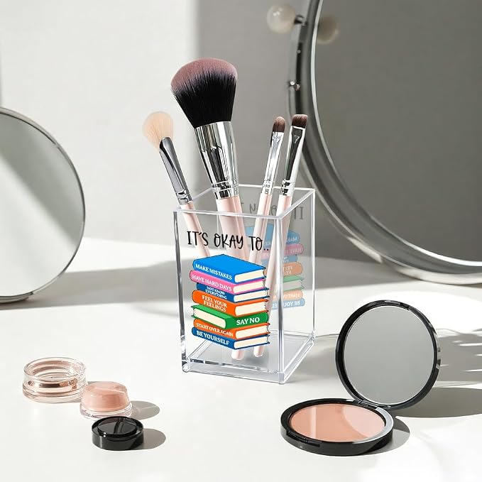 Vgrti It's Okay To Make Mistakes Acrylic Cosmetic Pencil Pen Holder Cup - Image 3