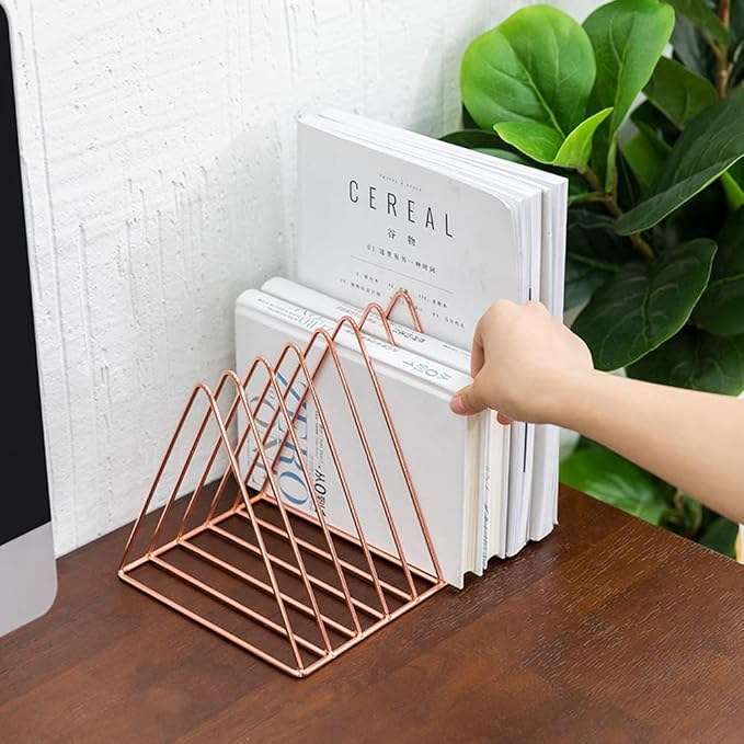 Sooyee 9 Slot Rose Gold Magazine Holder, Desktop File Sorter Organizer Triangle - Image 3