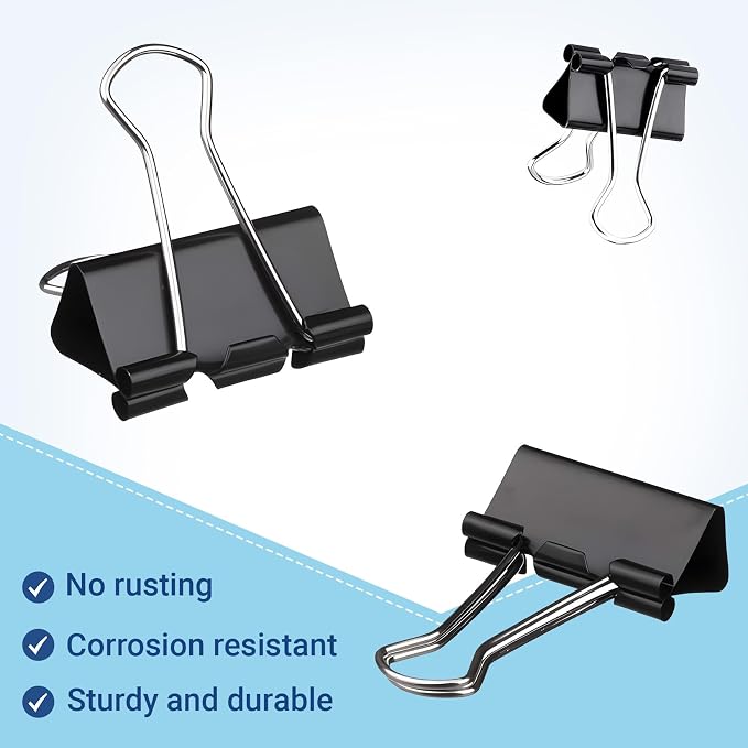 72 PCS Medium Binder Clips – 1.6Inch Heavy Duty Black Metal Paper Clamps - Image 2