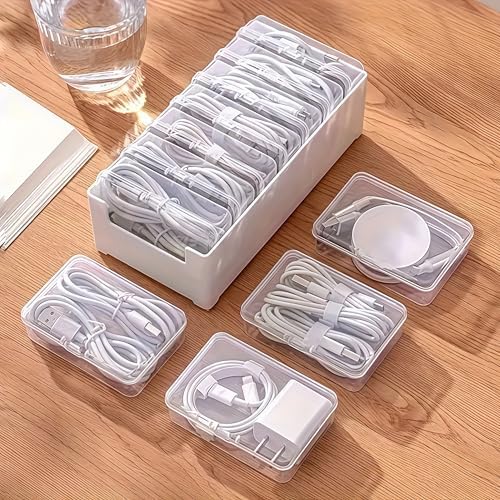 11 Box Cable Organizer Storage Box, Desktop Cable Management with Switch, Power Cord Organizer for Office,Home,Desk Accessories Storage Stationery Supplies and Accessories（White）