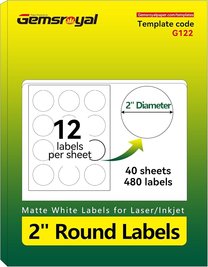Gemsroyal 2 Inch Round Labels Printable, Matte White Printable Stickers by Gemsroyal
