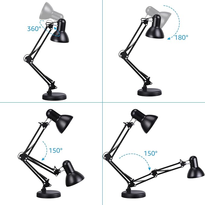 TORCHSTAR Metal Desk Lamp with Clamp, Swing Arm, Architect Adjustable Gooseneck - Image 5