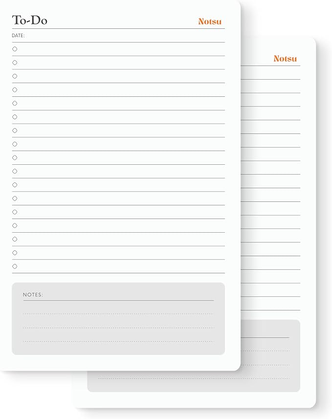 Notsu To Do List Notepad 2pk | Premium Thick Paper 120g | Daily Desk To Do List by Notsu