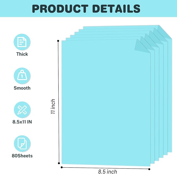 Light Blue Cardstock 8.5 X 11, 80 Sheets Card Stock, 75lb/ 200gsm Copy Paper - Image 2