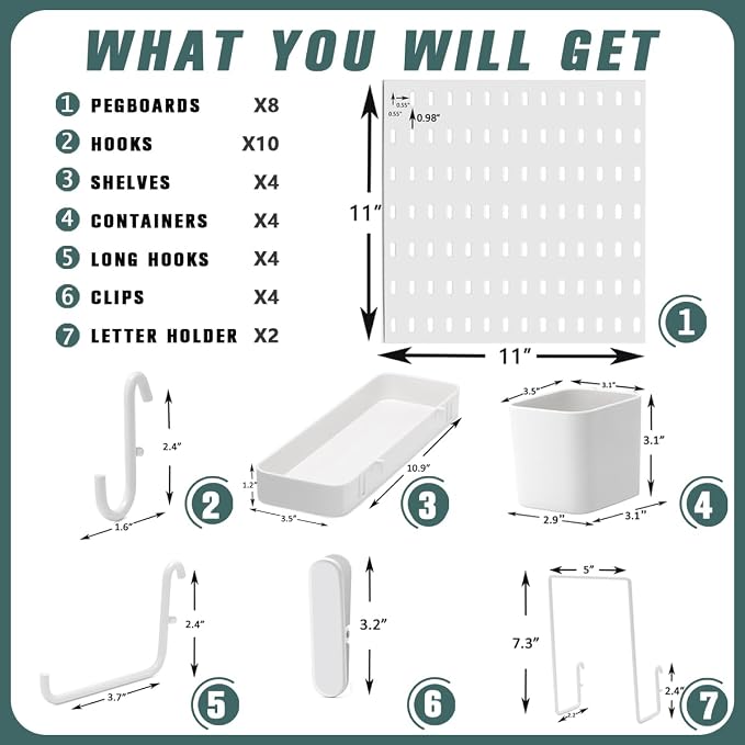 MULSAME Pegboard Combination Kit, 25.2" x 50.4" Wall Mounted Storage Set - Image 4