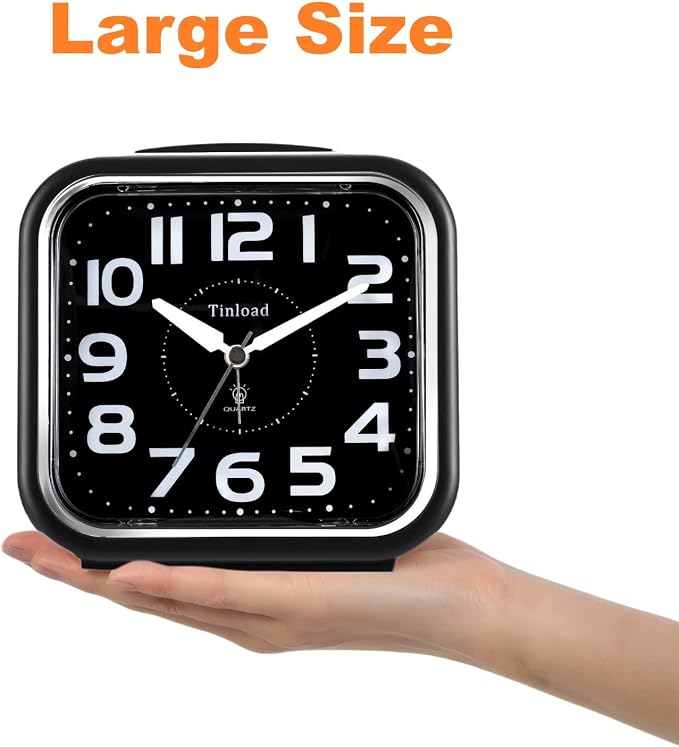 Tinload 5.5" Large Analog Alarm Clock Silent Non Ticking, Gentle Wake, Beep - Image 2