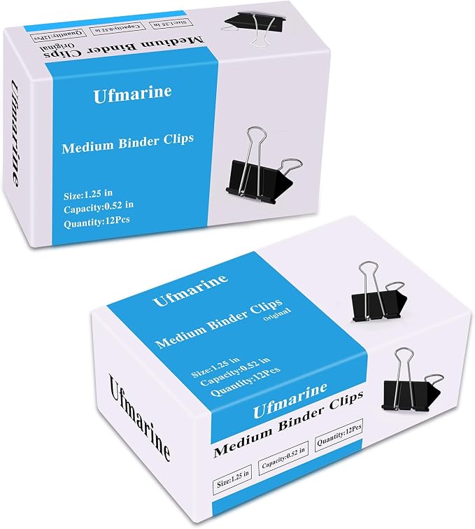 Ufmarine Medium Binder Clips 1.25 inch Length, Medium Paper Clips - Image 8