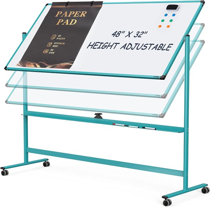 Mobile Whiteboard on Wheels, 48x32 Inches Rolling Whiteboard, Magnetic Dry by Tankee
