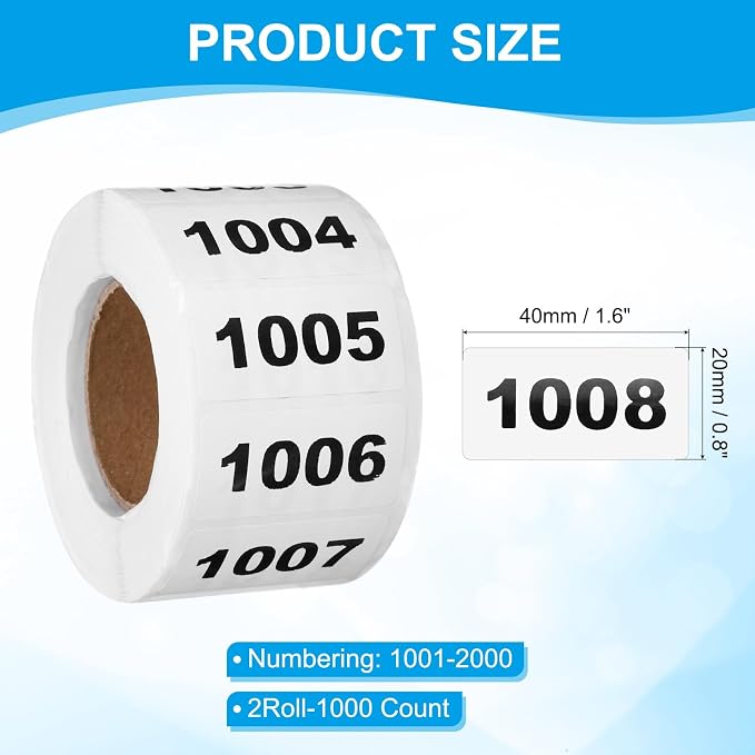 PATIKIL 0.8 x 1.6 Inch Inventory Number Sticker, 2 Roll 1002 to 2000 - Image 2