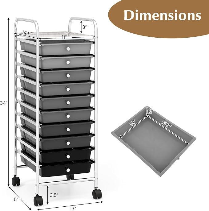 GLACER 10 Drawers Rolling Cart, Storage Cart - Image 3