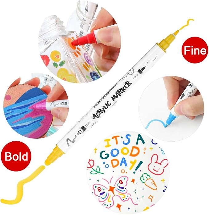 TRANSON 12 Color Bold and Fine Dual-tip Acrylic Paint Pen Set - Image 3