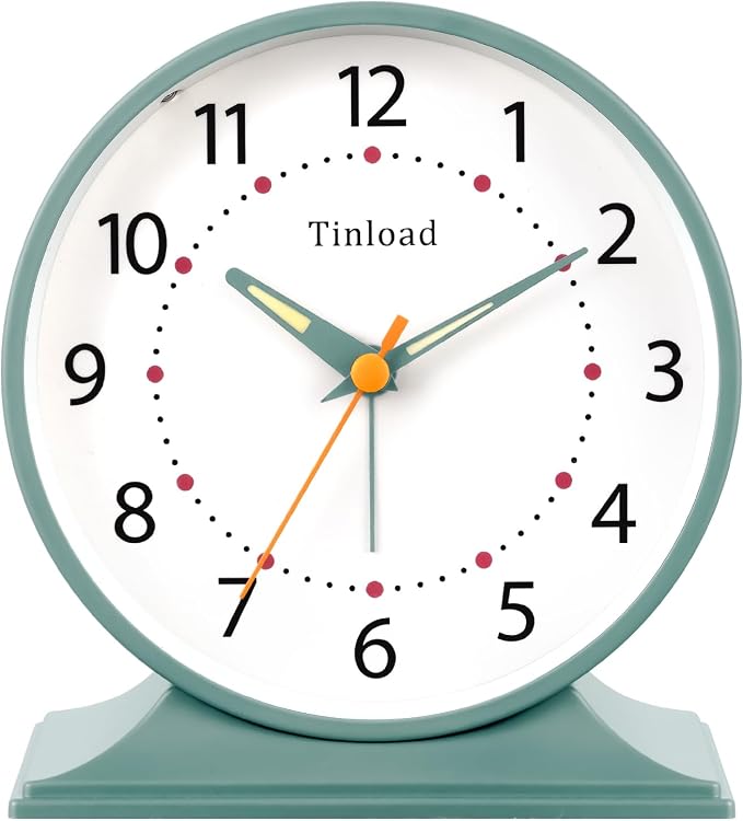 Tinload 4.5" Antique Retro Analog Alarm Clock, Small Silent Bedside Desk Clock by Tinload