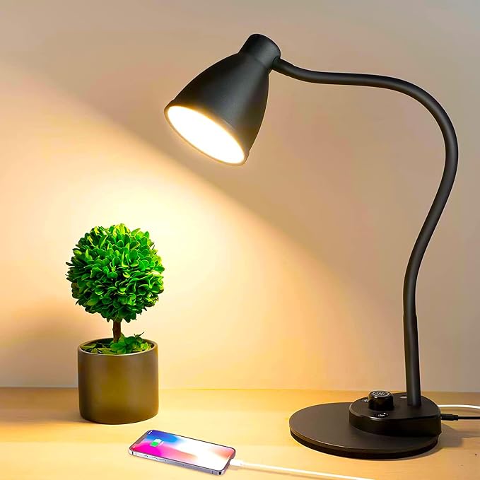 BOHON LED Desk Lamp with USB Charging Port 3 Color Modes Dimmable Reading Light by BOHON