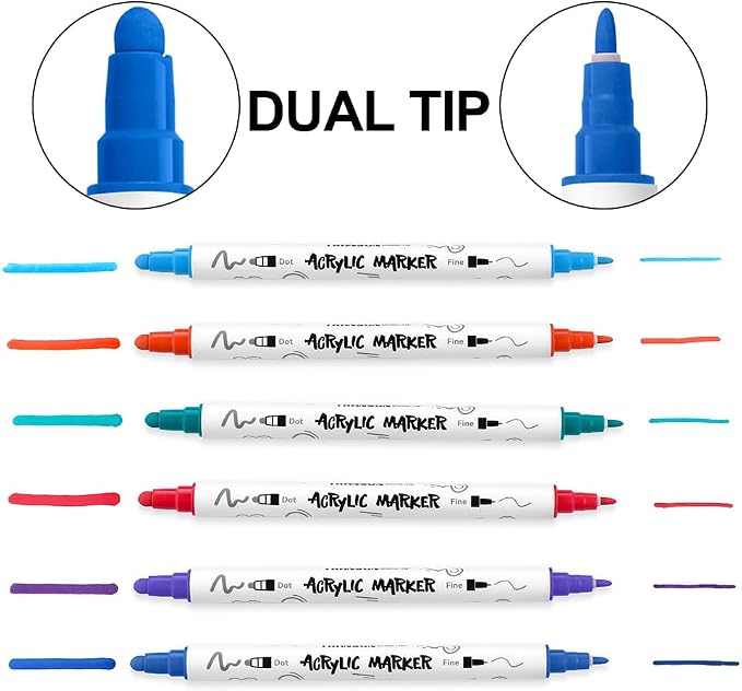 TRANSON 12 Color Bold and Fine Dual-tip Acrylic Paint Pen Set - Image 4