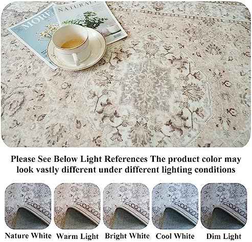 Washable Large 9x12 Area Rug - Living Room Oriental Non Slip Soft Rugs Indoor Low Pile Stain Resistant Carpet for Bedroom Dining Room Farmhouse Distressed Thin Home Decor Floor Mat (9x12 Beige)