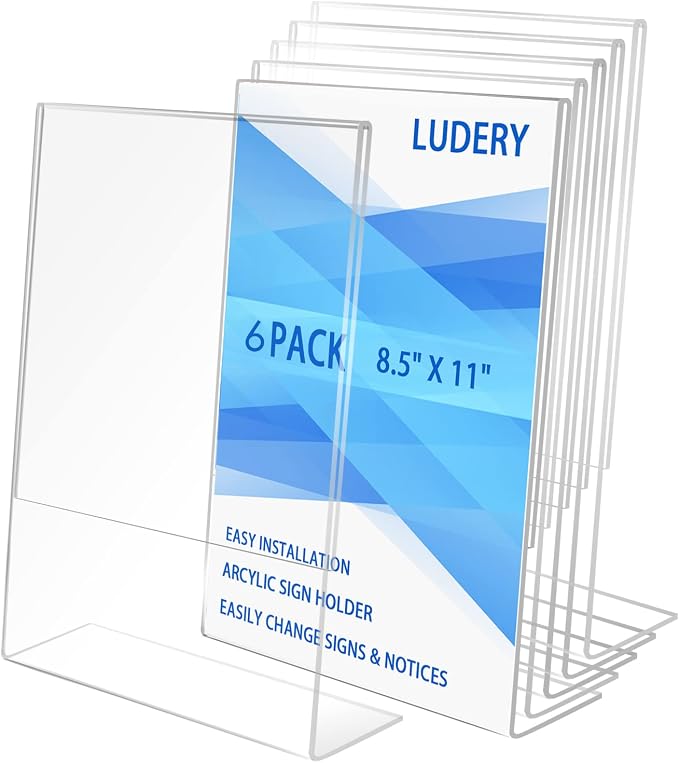 Ludery 8.5x11 Inches Acrylic Sign Slant Back Holder, Plastic Display Stand by Ludery