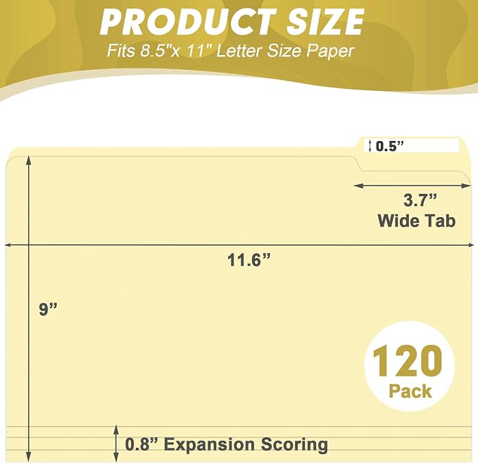 Manila Folders, HERKKA 120 Pack 1/3 Cut Tab File Folders, Manila Folders 8.5 x - Image 2
