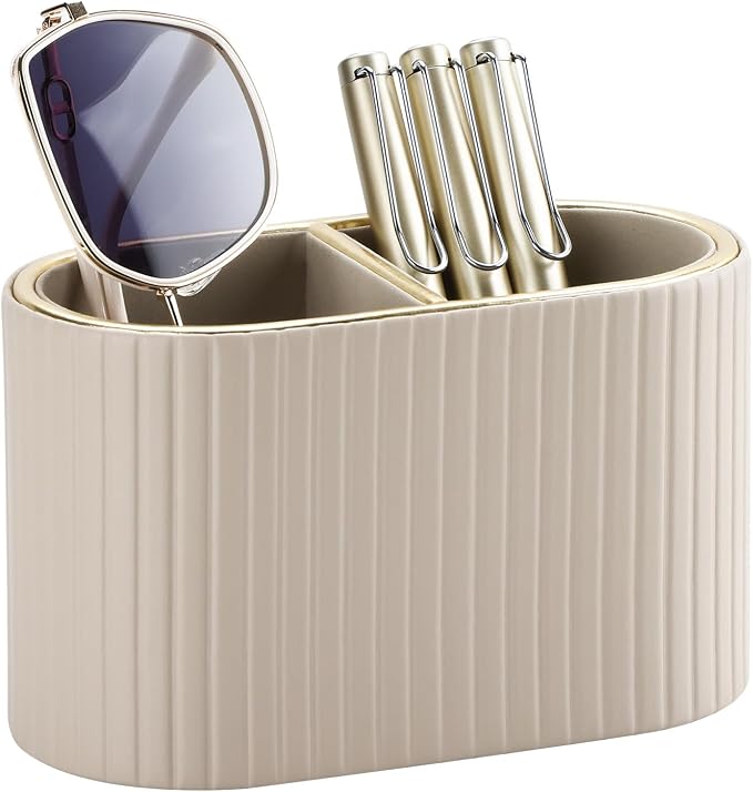 KINGFOM PU Leather Desk Organizer Pen Holder – Dual-Compartment Stylish Pencil by KingfomLeatherHomeOfficeDecor