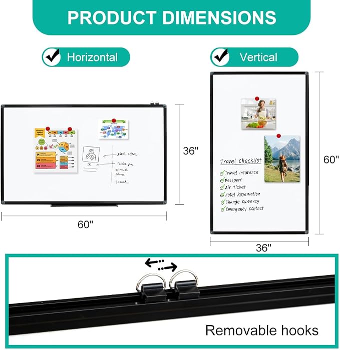 XIWODE Large 36x60 Inch Magnetic Dry Erase Whiteboard，Black Aluminum Frame - Image 2