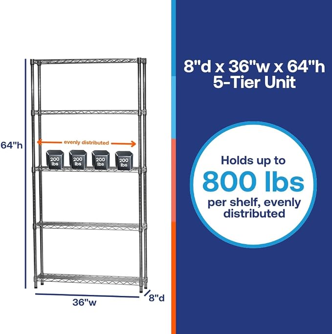 Shelving Inc. 8" d x 36" w x 64" h Chrome Wire Shelving - Image 6