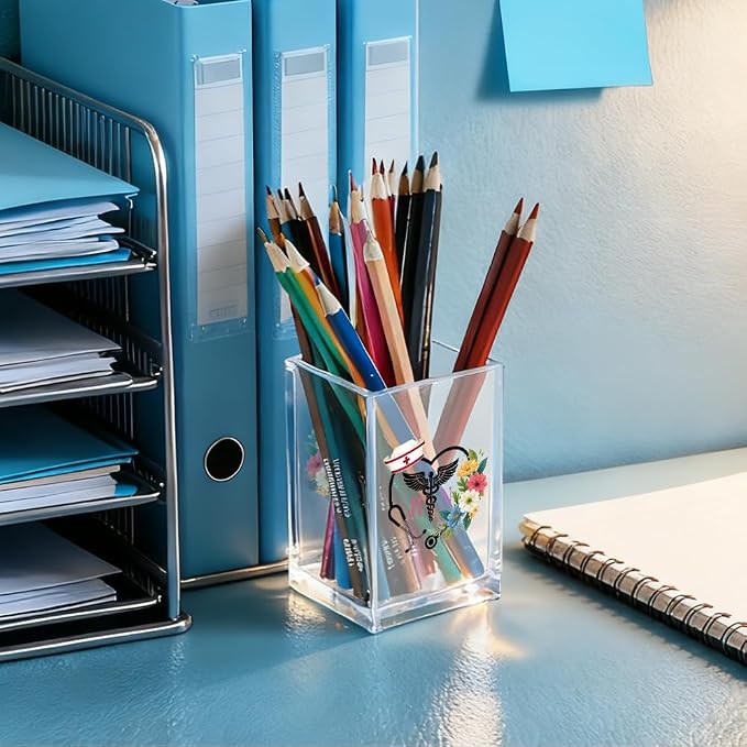 QYUVK RN Acrylic Pencil Holder Cup, Floral Stethoscope Pen Holder - Image 4