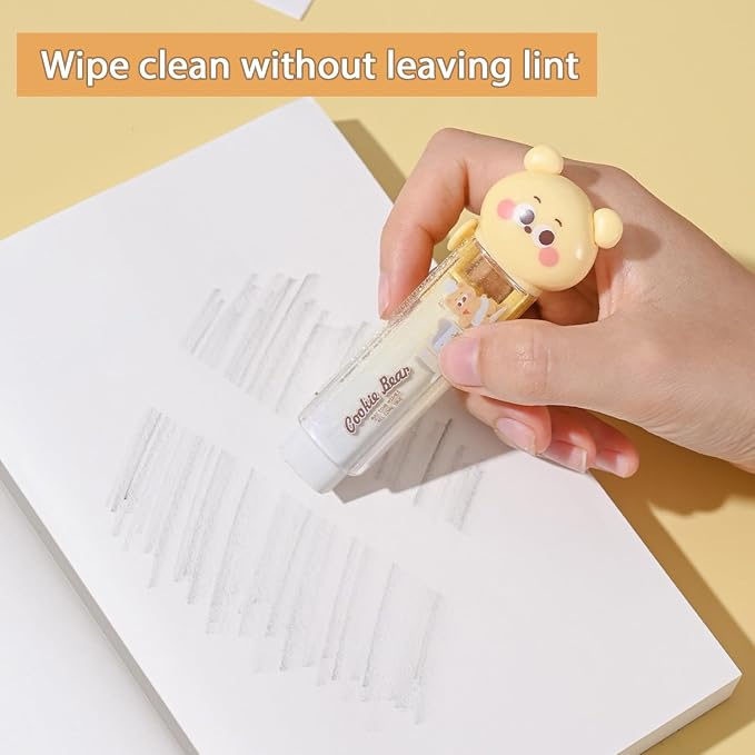 3PCS Retractable Pencil Eraser, Cute Erasers, Kawaii Bear Eraser in Three Colors - Image 6