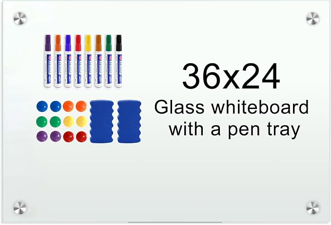 H-Qprobd Glass Whiteboard 36"x24" Magnetic Dry Erase White Board by H-Qprobd