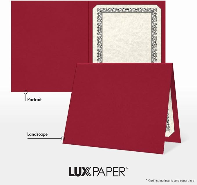 LUXPaper 9.5" x 12" Certificate Holders | Burgundy Linen | 100lb. Cover | 50 Qty - Image 5