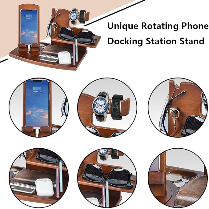 Gifts for Men, Fathers Day Wood Phone Docking Station for Dad, Desk or - Image 3