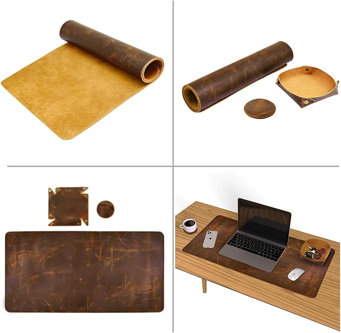 ELIZO Leather Desk Pad Real Leather Desk Mat Thick Double Layer Cover Blotter - Image 6