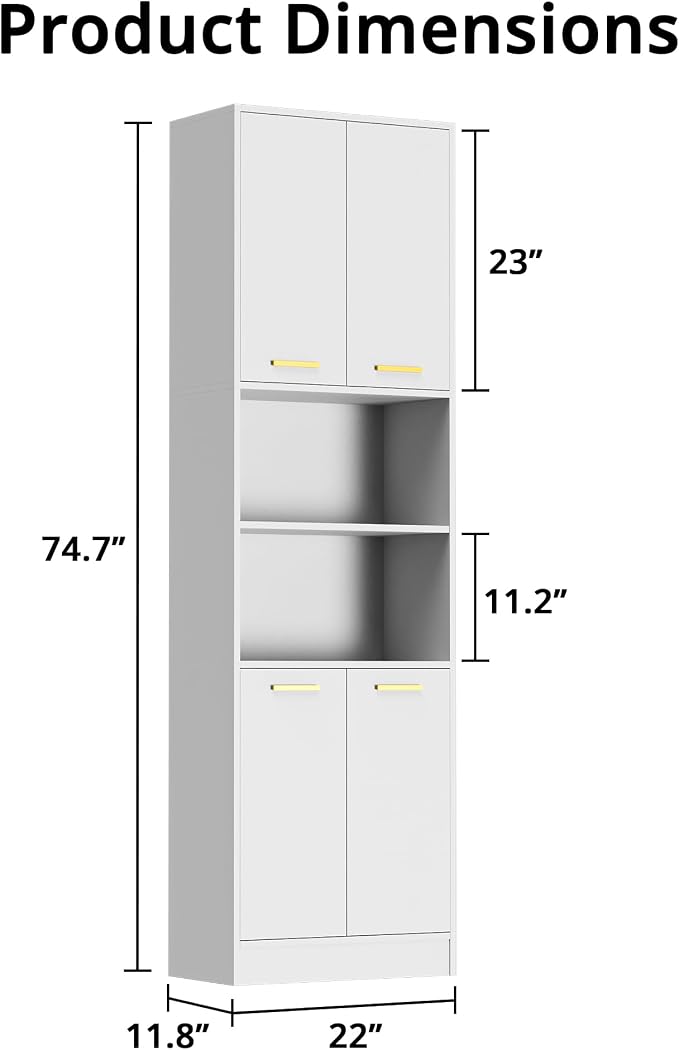Cozy Castle Kitchen Pantry Cabinet, 4 Doors Open Countertop Utility Hutch - Image 2