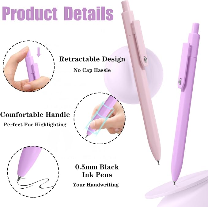 Piochoo Gel Pens, Quick Dry Black Gel Ink Pens Fine TIp, No Smudge, Smooth - Image 2