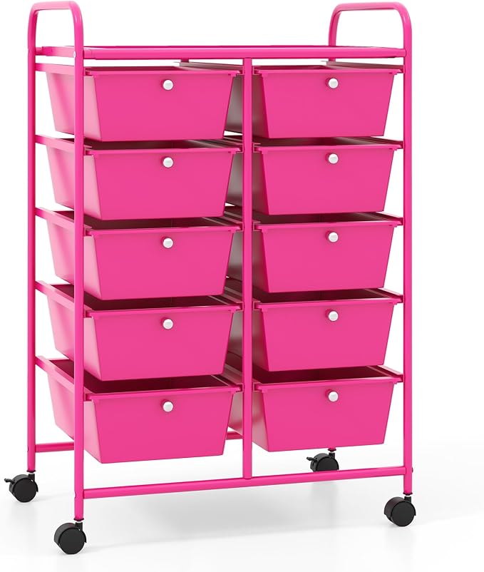 LDAILY 10 Drawer Rolling Cart, Storage Cart Organizer on Wheels, Drawer Cart by LDAILY