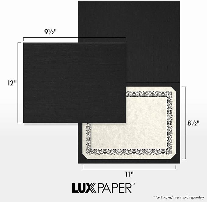 LUXPaper 9.5" x 12" Certificate Holders | Black Linen | 100lb. Cover | 100 Qty - Image 4