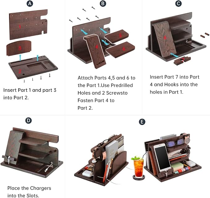Gifts for Men Bedside Organiser Wood Phone Docking Station Dad Birthday Gifts - Image 3