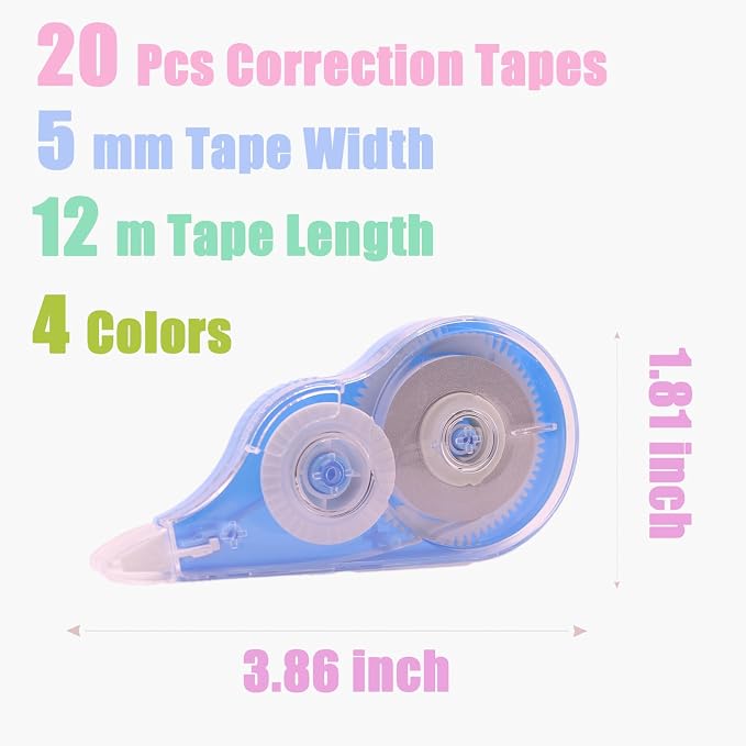 Tramboo 20 Pcs 39.4 Ft Colorful Correction Tape, Teacher Supplies, Office and - Image 2