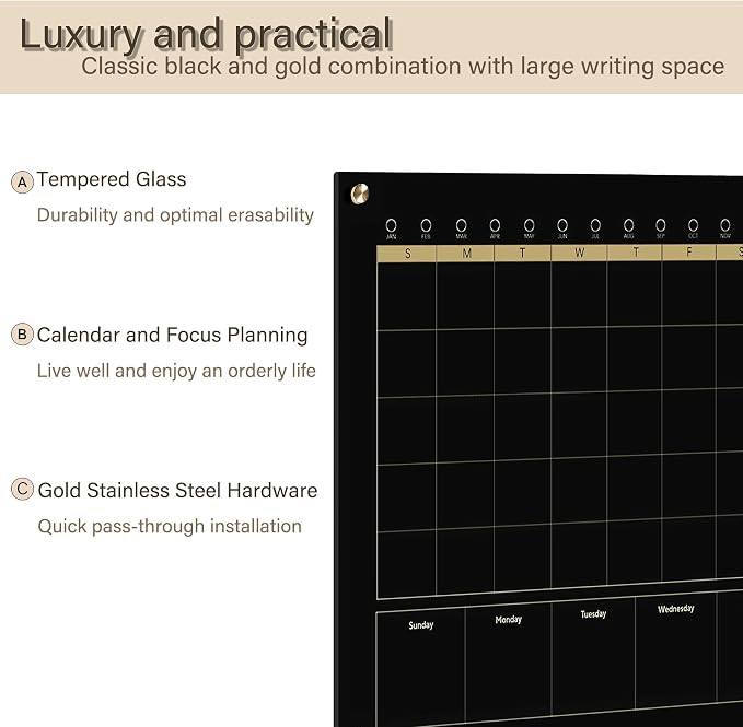 Black Glass 3-1 Monthly Dry Erase Calendar Whiteboard - Image 4