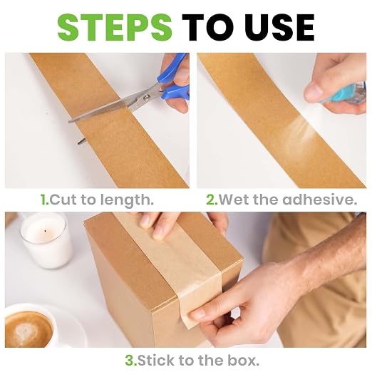 ADHES Water Activated Tape 2" x 55yds, 6 Rolls, Reinforced Kraft Gummed Paper - Image 6