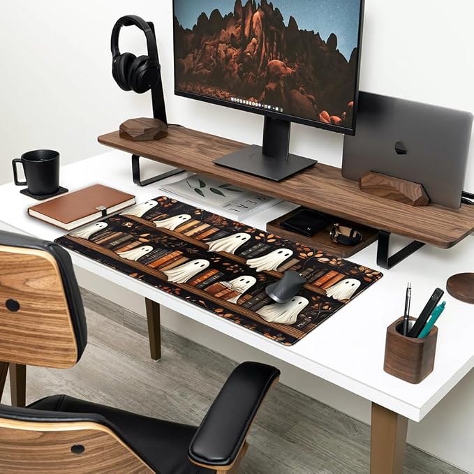 Cute Ghost Desk Mat Bookish Desk Pad XXL Mouse Keyboard Pad, Dark Academia Desk - Image 3