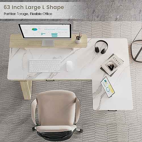 EUREKA ERGONOMIC Electric Standing Desk with Dual Drawers,63 Inches Height Adjustable L-Shaped Office Desk,Sit Stand Desk Ergonomic Executive Desk Computer Workstations with Monitor Stand,Right/White