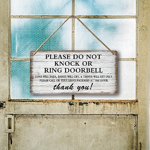 Baby Sleeping Sign For Front Door Please Do Not Knock Or Ring Doorbell Sign Funny Welcome Go Away Signs No Soliciting Sign For Home Don'T Disturb Hanging Sign Wall Decor